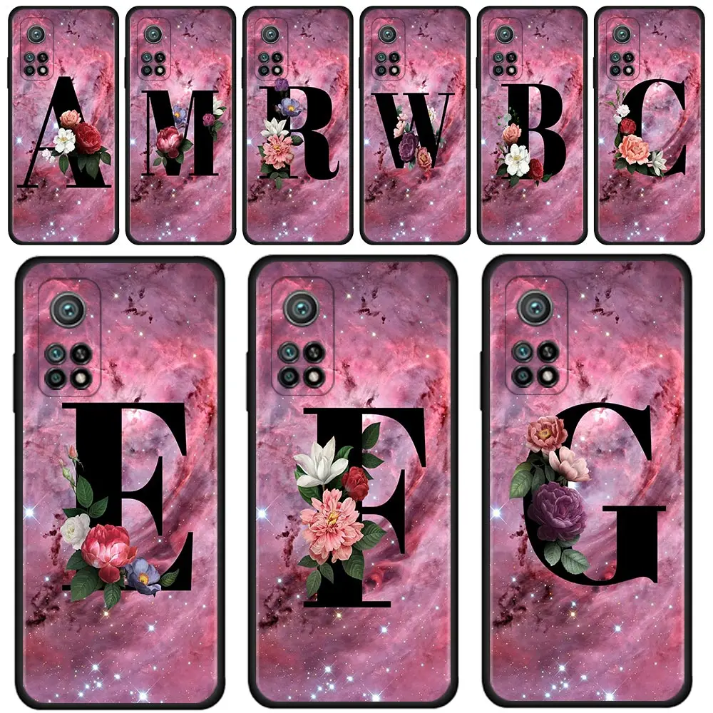 

Letter A B Flowers Pink Case For Xiaomi Mi 11 Ultra 11X 10 10T 9 9T 8 for xiaomi Note 10 CC9 A2 Pro Lite SE 5G Silicon Shell