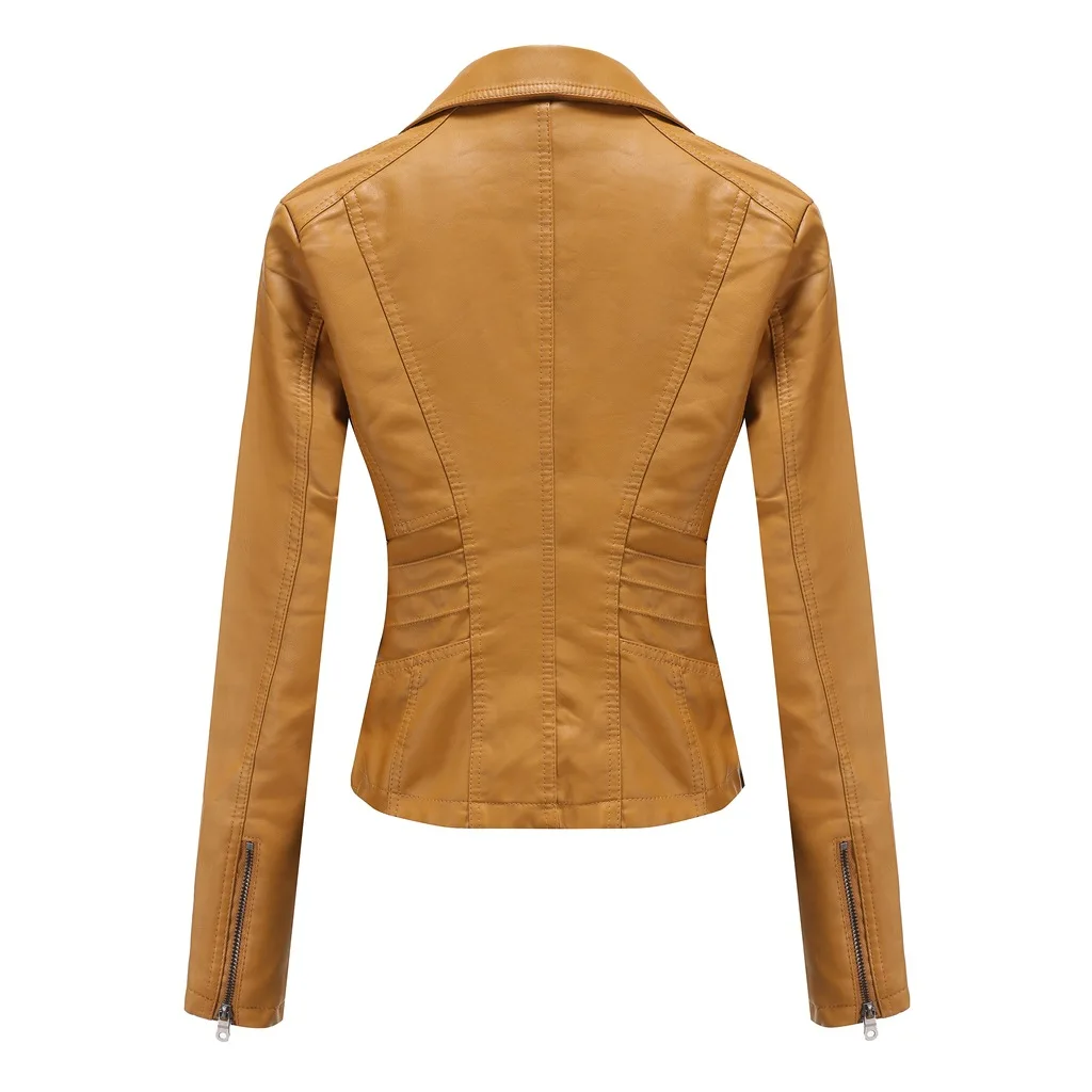 New Women Autumn Winter Faux Soft Leather Jackets Coats Lady Black PU Zipper Epaule Motorcycle Streetwear