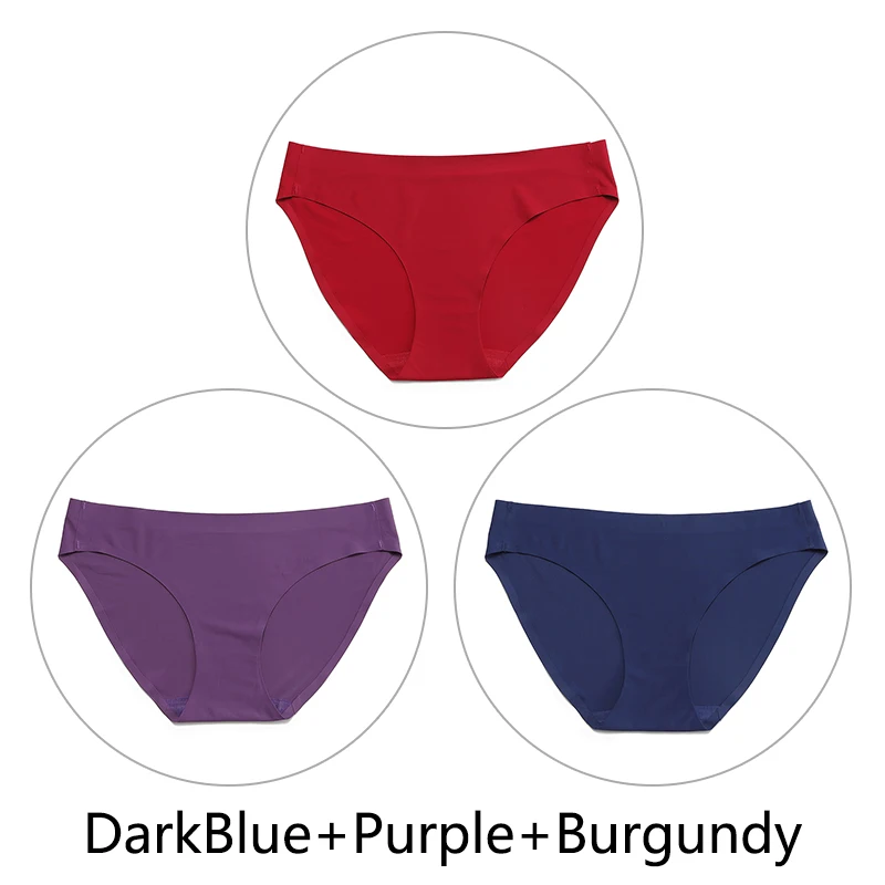 DarkBlue-Purple-Jh 3 шт./партия, цельные бесшовные трусики, женское шелковое нижнее белье, сексуальные трусы с полной спинкой, нижнее белье с низкой посадкой, женское мягкое эластичное, американский размер - Цвет: DarkBlue-Purple-Jh