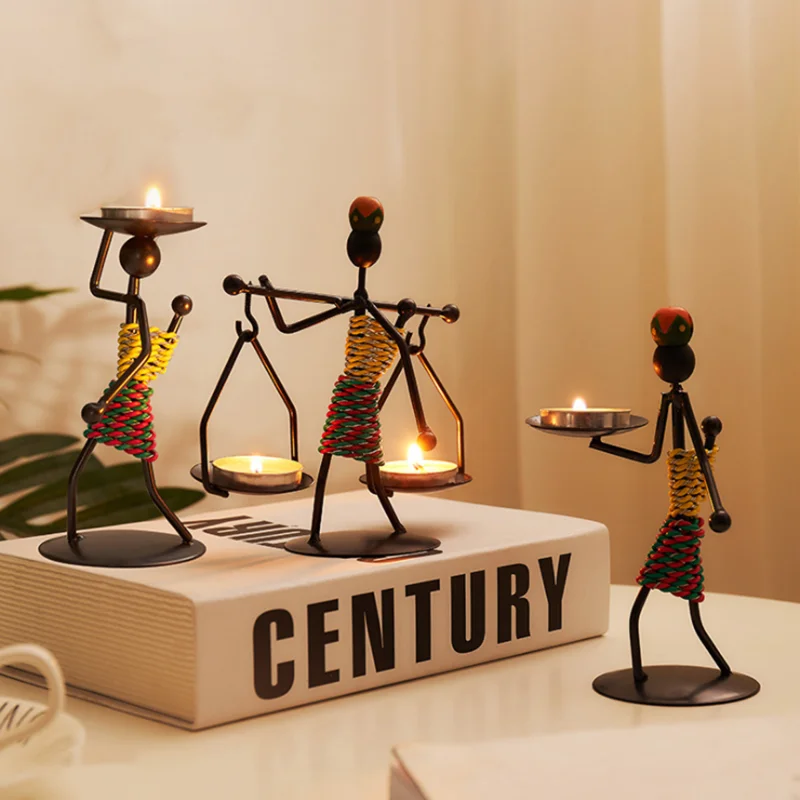 Скандинавский металлический подсвечник абстрактный персонаж скульптура Декор