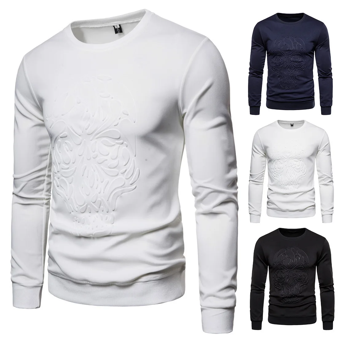 

2021 autumn new men's hedging round neck embossed space cotton long-sleeved sweater men's casual men's jacket