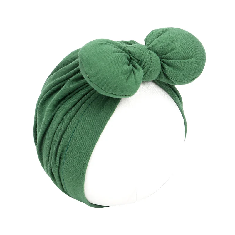 Green Bunny Милая шапочка в горошек для маленьких девочек с бантом, карамельный цвет, детская чалма, кепка для девочек, эластичные Аксессуары для младенцев, 1 шт - Цвет: Green Bunny