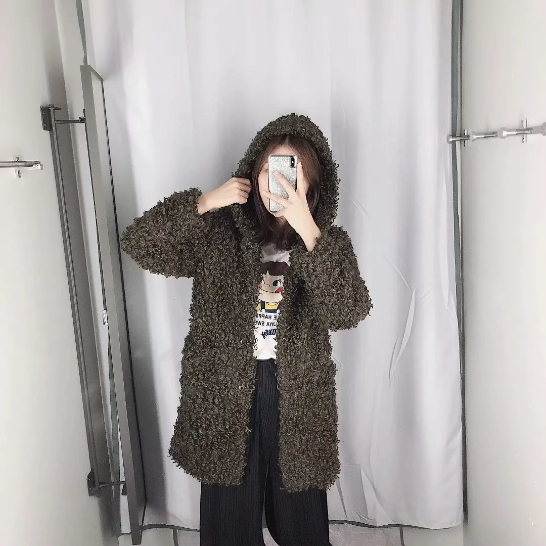 2019 осень и зима новый женский с капюшоном длинным рукавом длинный участок