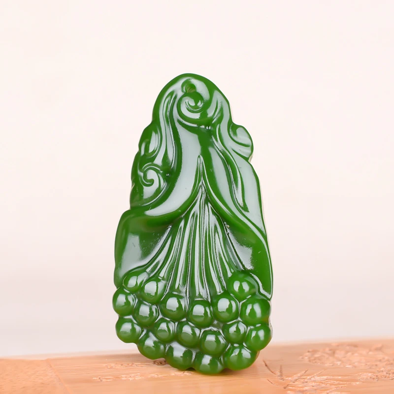 Ожерелье с подвеской из натурального зеленого нефрита цветком магнолии ручная