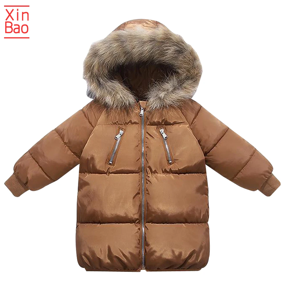 XINBAO/ детское теплое зимнее пальто с капюшоном из искусственного меха для маленьких мальчиков и девочек, куртка, пальто Детская верхняя одежда длинная одежда для подростков - Цвет: coffee