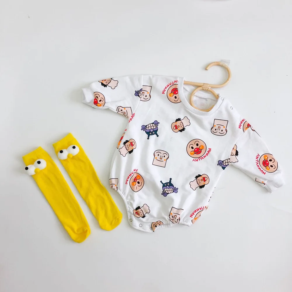 Full with socks Хлопковый комбинезон Roupas Bebe с длинными рукавами, Осенние боди с круглым вырезом, альпинистские костюмы унисекс, комбинезон для новорожденных, одежда с носками - Цвет: Full with socks