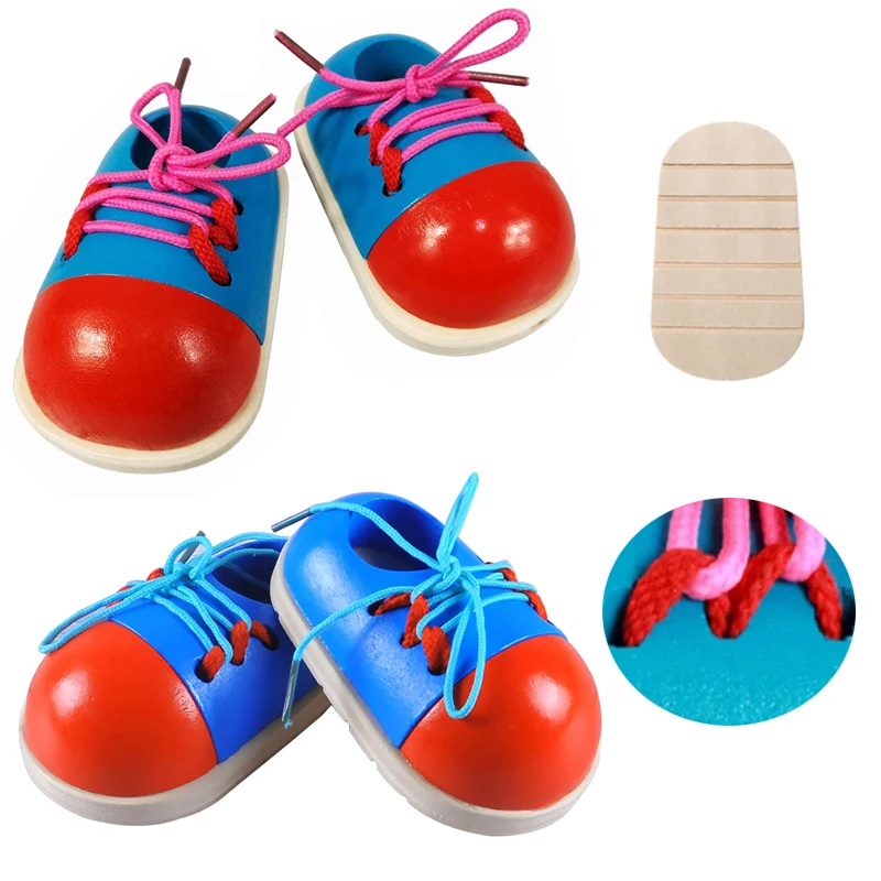 Wooden Toys Lacing Shoes For Children Montessori Learning Educational Toys Games Popular Toy Tie Shoelaces Toy Toddler Creative