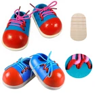 Обувная обувь Монтессори для детей, деревянные игрушки на шнуровке, Обучающие игрушки, популярные строительные шнурки, игрушка для малышей, креативная