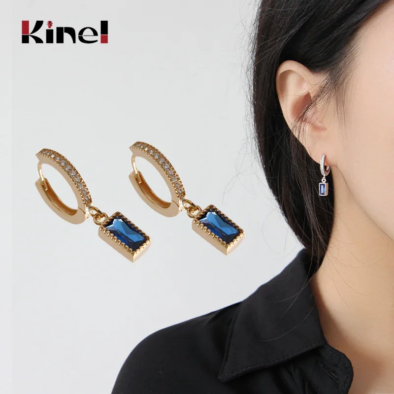 

Kinel Korea Jewelry 925 Sterling Silver Blue Zircon Square Pendant Stud Earrings For Women Best Gift