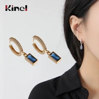 kinel korea jewelry 925 sterling silver blue zircon square pendant stud earrings for women best gift