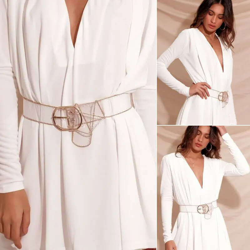 106 см для женщин с пряжкой поясной ремень прозрачный широкое платье эластичный