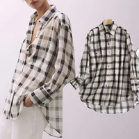 elmsk blouse women autumn blusas mujer de moda 2021 kimono shirt england indie folk vintage plaid fashion loose casual tops