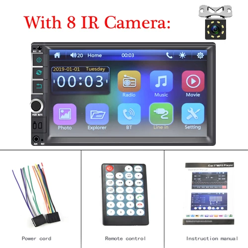With 8IR Camera AMPrime 2 din автомобильный радиоприемник " автомобильный мультимедийный Bluetooth Mirrorlink аудио стерео радио FM USB AUX MP5 плеер с задней камерой аудио - Цвет: With 8IR Camera