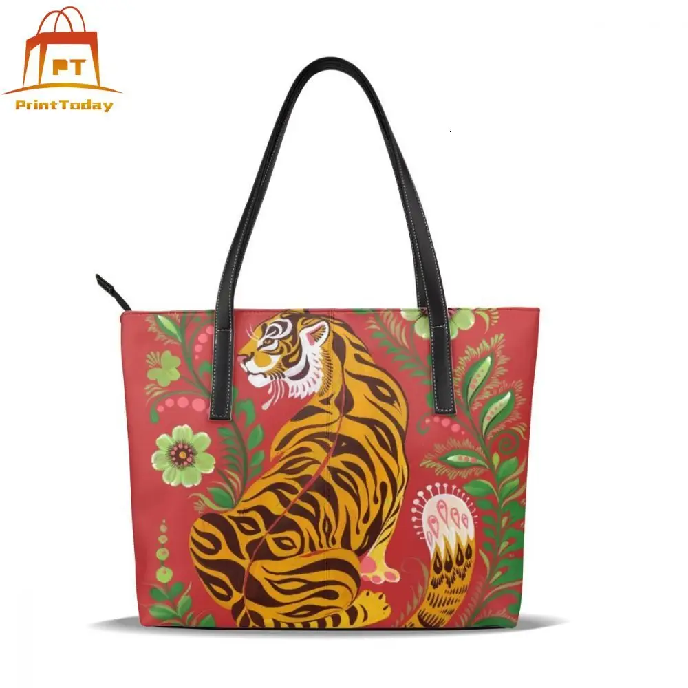 Сумка с тигром сумки верхними ручками и модным принтом кожаная сумка тоут