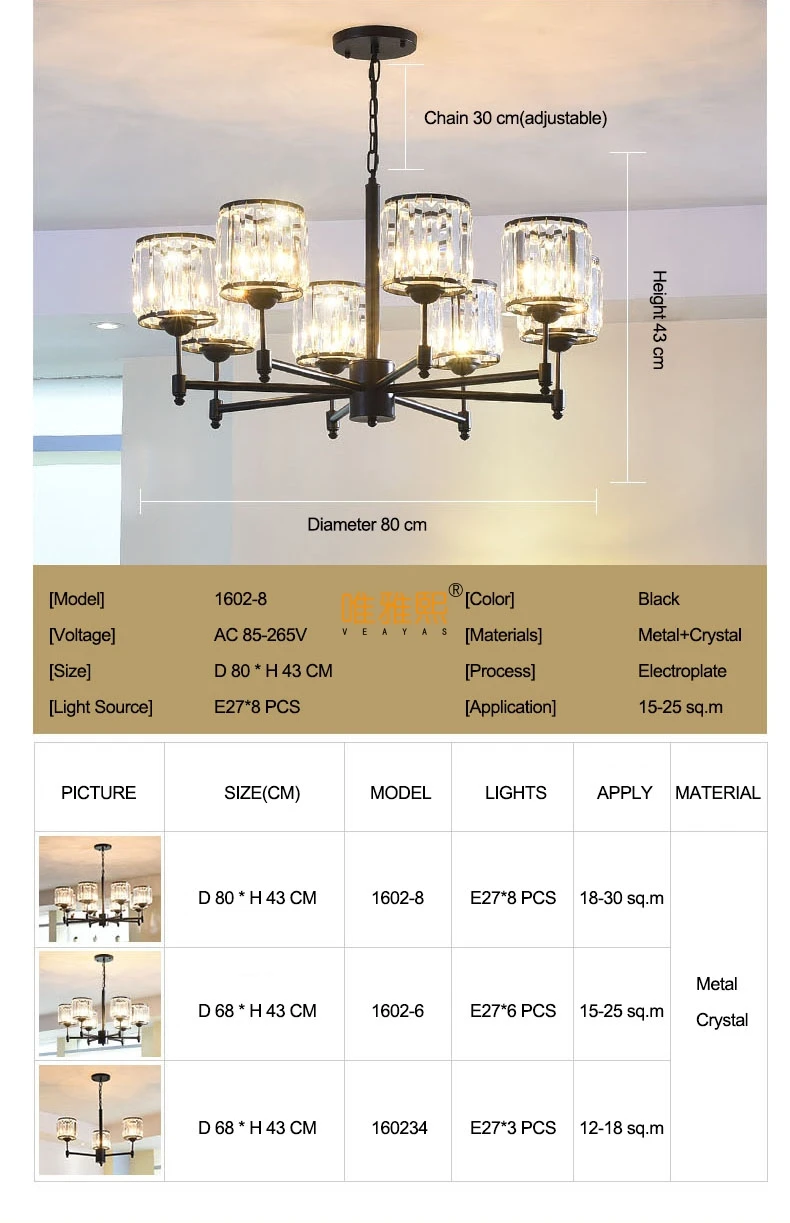 Luxury Crystal chandelier for Living Room Classic Crystal Chandelier Light Fixtures Bedroom Gold Lamp LED Crystal Lamp Ceiling