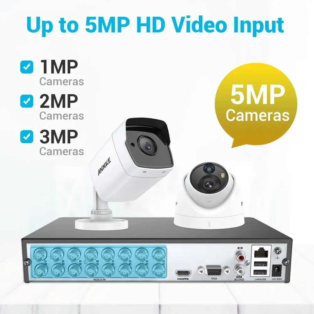 ANNKE 16CH 5MP Lite HD видео система безопасности 5в1 H.265 + DVR с 8 шт. купольная Всепогодная PIR