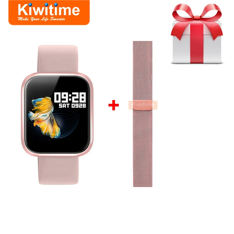 Розовый KIWITIME Smart Watch P70 Sports Bracelet Fitness Heart Rate Blood Pressure Monitor Women Smartwatch for Apple iPhone iOS Android - Цвет: Розовый