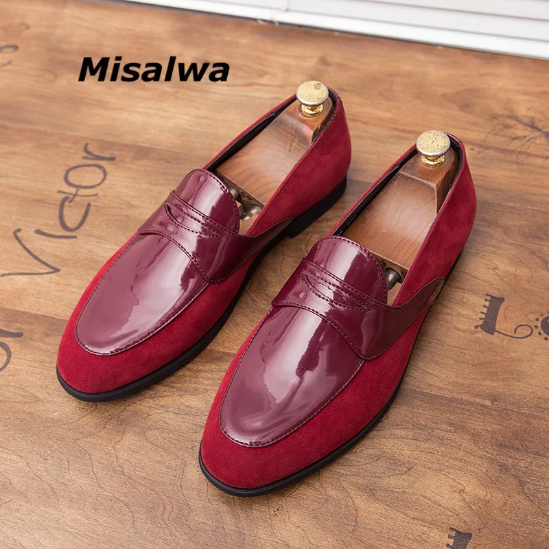 Misalwa/красные мужские лоферы в стиле пэчворк Вечерние туфли британском для