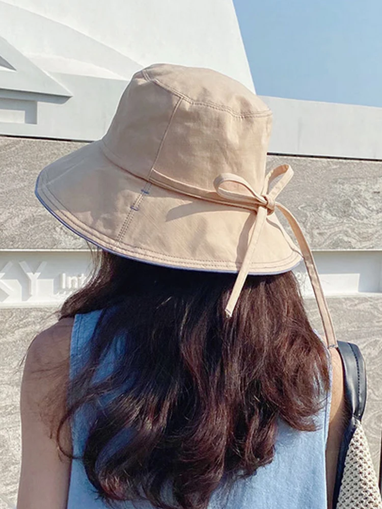 

Solid Bucket Hats for Women Sun Hat Summer Anti-UV Bowknot Fisherman Hat Quick Drying Outdoor Sunscreen Travel Beach Caps