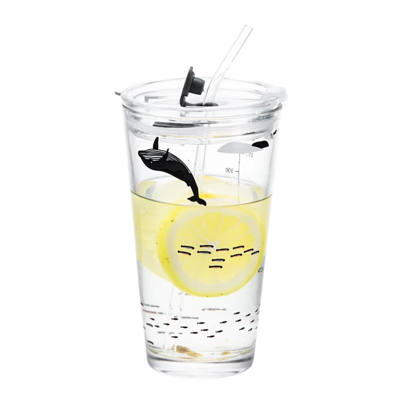 

Cute Glass Straw Cup Water Child Girl Drinking Milk Bottle Coffee Milk Cold Fruit Straw Cups with Lids Kupa Drinkware DF50XG