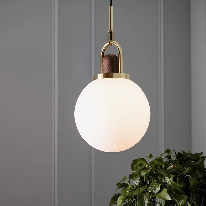 

Modern Glass Ball Pendant Lights Fixture Luminaire Nordic Wood Hanging Lamps Bedside Room Suspension Lighting Luxury Home Decor