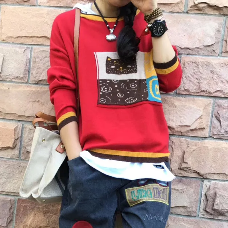 2019 осенне-зимний новый пуловер с круглым вырезом жаккардовый вязаный свитер