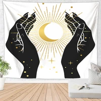 black and white hippie trippy tapestry wall hanging sun moon hand ouija astrology boho mandala wall decor india witchcraft tapiz