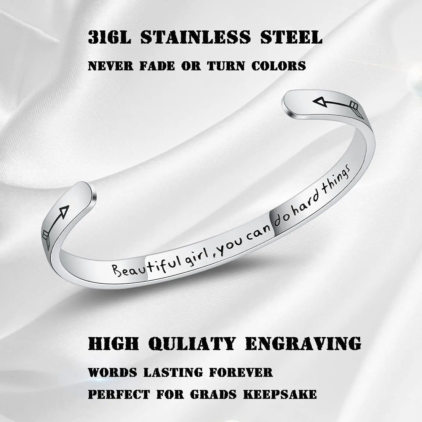 

Inspirational Bracelet Cuff Open Bangle Personalized Stainless Steel Engraved Motivational Friendship Birthday Christmas Jewelry