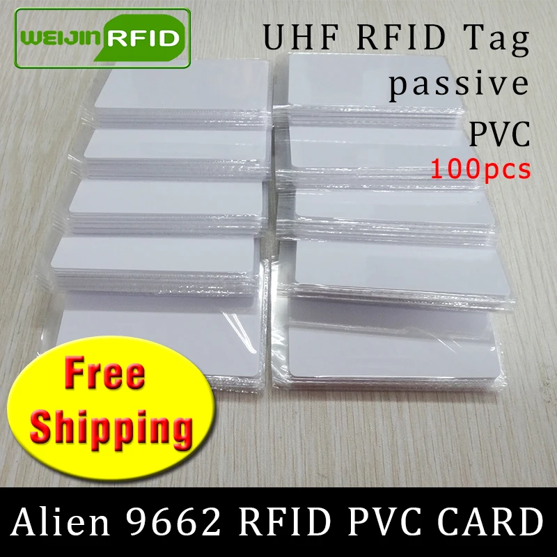 RFID tag UHF PVC card Alien 9662 915mhz 868mhz 860-960MHZ Higgs3 EPC 6C 100pcs free shipping smart long range passive RFID tags