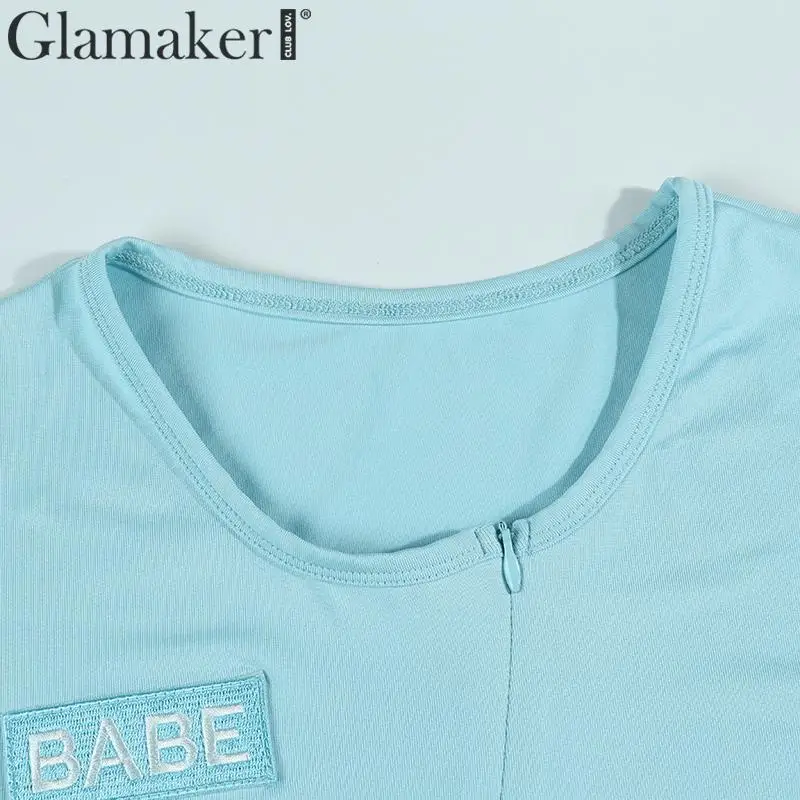 Glamaker трикотажное элегантное женское боди с короткими рукавами на молнии облегающий сексуальный костюм осень зима famale вечерние Клубные ночные боди