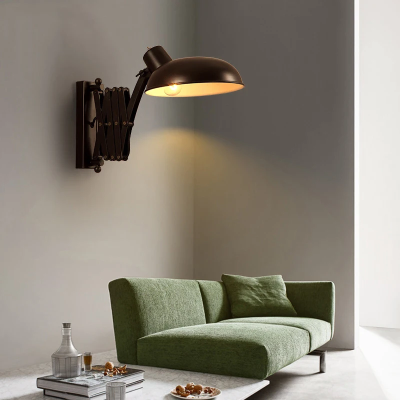 

American Retractable Wall Lamp Retro Industrial Kitchen Living Room Wall Light With Long Arm Vintage Black Iron Apliques Pared
