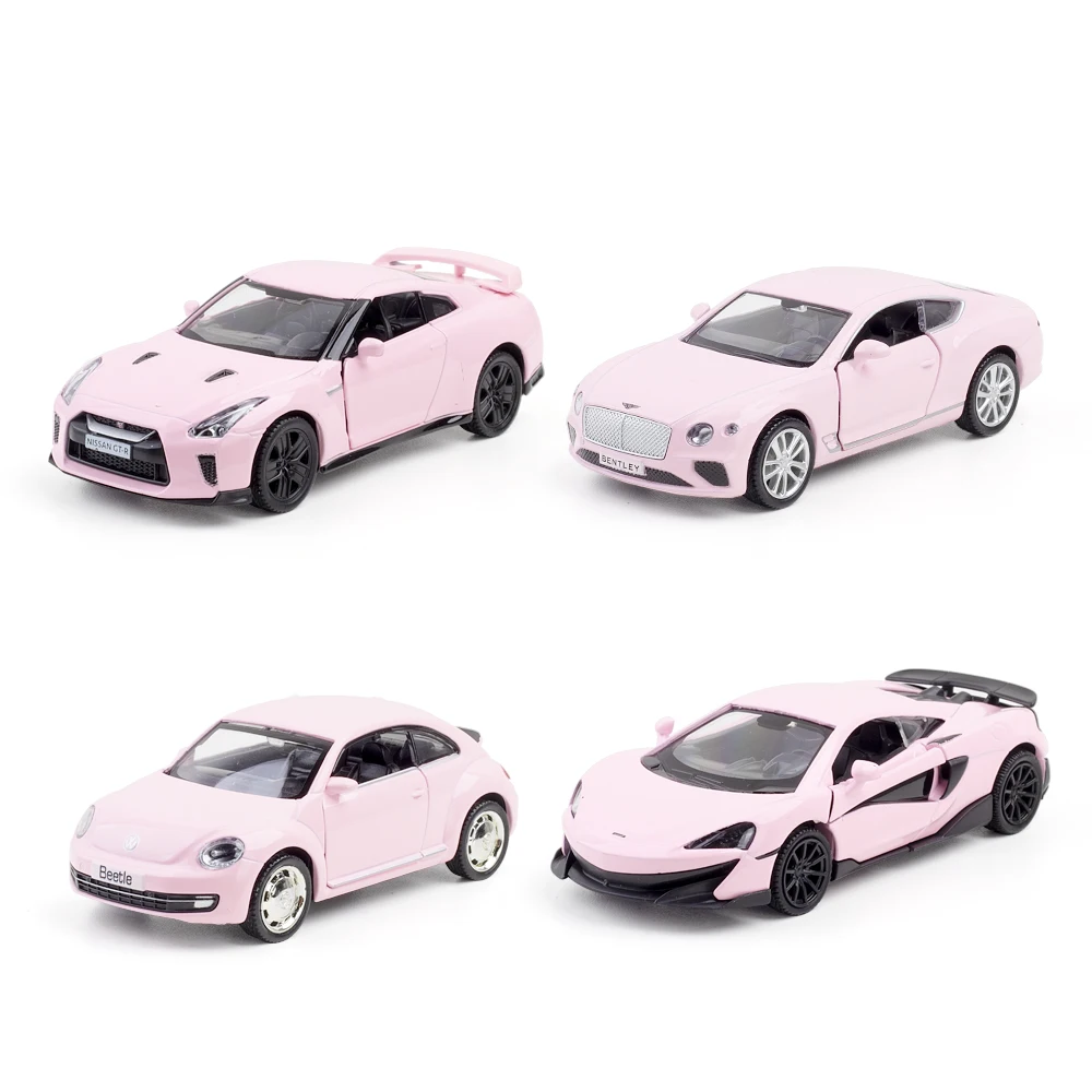 

Free Shipping 1:36 Series 8 Dollor Pink Super Cars Die-cast Alloy Model Plastic Rubber Pull Back Open Door Kids Collection Toys