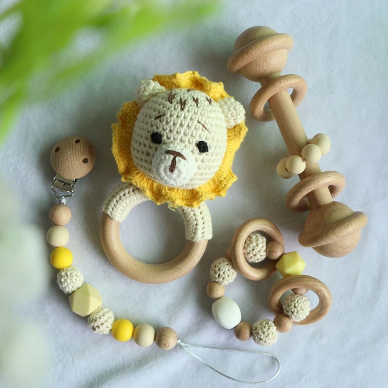 

Baby Pacifier Clip Teething Bracelet Crochet Lion Soother Chain Rattle Teether