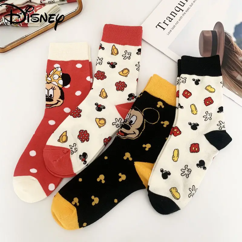 

Disney cartoon Mickey red socks summer cute middle tube pure cotton breathable deodorant printed sports socks student socks4PCS