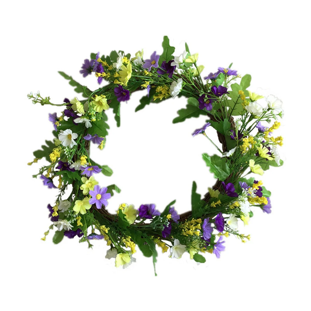 

Artificial Flowers Trellises Hanging Decorations On The Lintel Wall Multicolor Rattan Ring Daisy Wreath