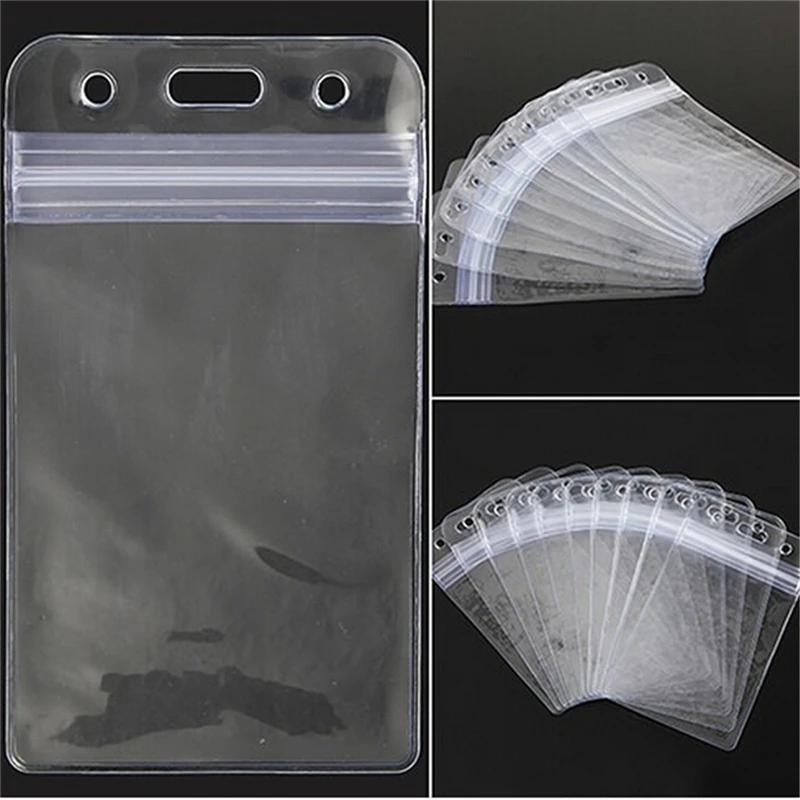 

Clear Plastic Vertical Waterproof Name Tag Zipper ID Card Holder 10pcs/set