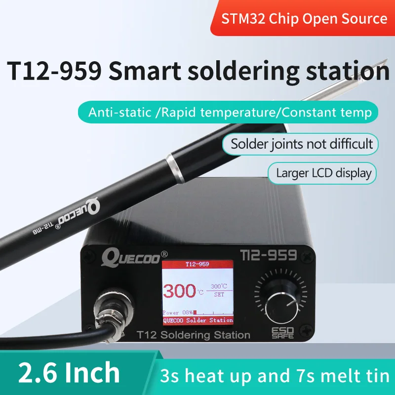 T12-959 Soldering Station Electronic Soldering iron 2.6inch bigger Digital display and 5pin M8 handle iron tip