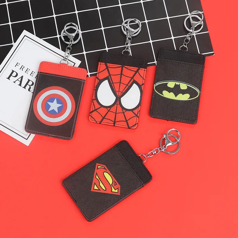 

Anime The Avengers Card Cover Disney Spiderman Captain America Printing Student Campus ID Holders Boys PU Keychain Card Holder