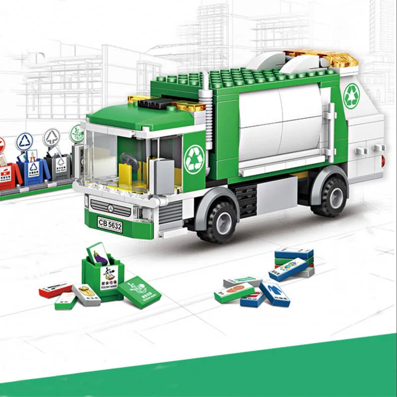 

Rubbish Truck Building Blocks City Clean Car Garbage Truck Sanitation vehicle Bricks 3D Model Toys For Children Birthday Gifts