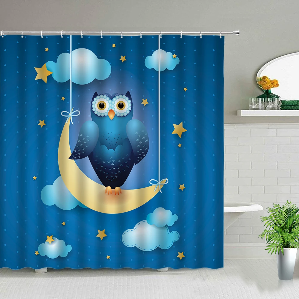 

Owl Shower Curtains Fun Cartoon Animal Giraffe Frog Unicorn Whale Flamingo Hippo Bear Kids Baby Bathroom Decor Bath Curtain Set