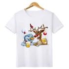 Милые рождественские футболки с изображением снеговика и оленя для девочек и мальчиков, детская модная футболка с коротким рукавом, детская белая футболка, Топы, одежда, BAL609