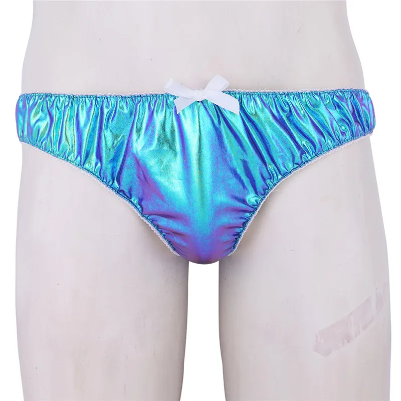 Мужские трусы бикини с рюшами синие эластичные из искусственной кожи