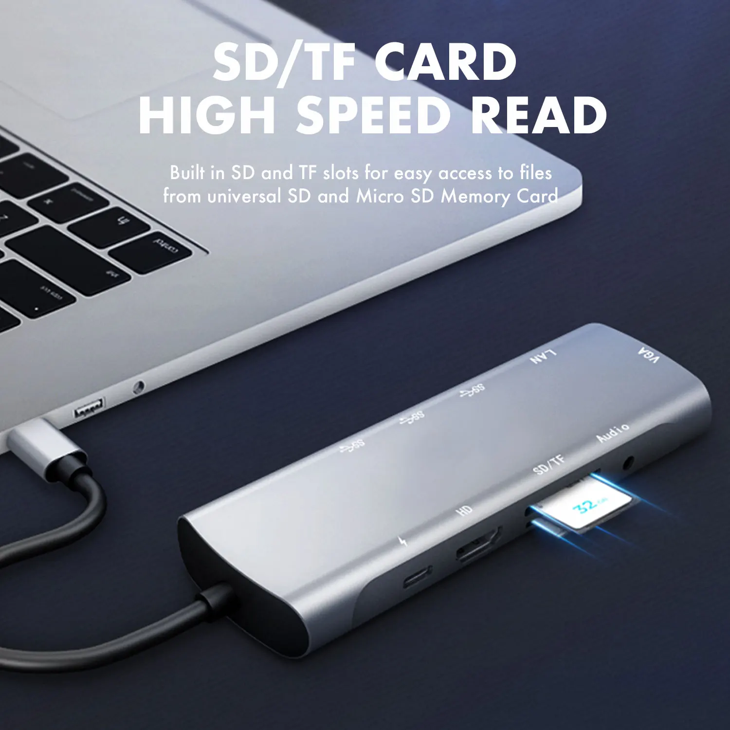 ET USB C концентратор адаптер 9 портов для MacBook MateBook Type до USB3.0 * 3 + TF/SD HDMI VAG PD LAN аудио