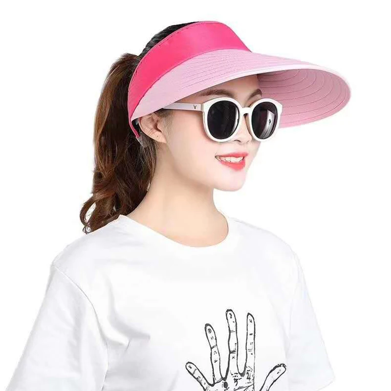 

Sun Hat Riding Sunshade Outdoor Hats Empty Top Big Brim Cap Foldable Windproof Caps