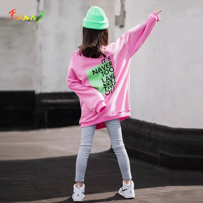 

Pink Letter Printed Kids Sweatshirt for Girls Clothes 2020 Autumn Cotton Children's Hoodie Loose Long Sleeve Casual Sweatshirts