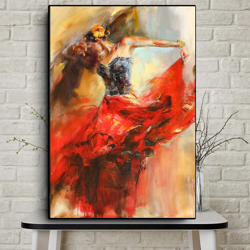 

Modern Abstract Portrait Posters and Prints Wall Art Canvas Painting Dancing Girl in Red Dress Decorative Pictures for Room Wall