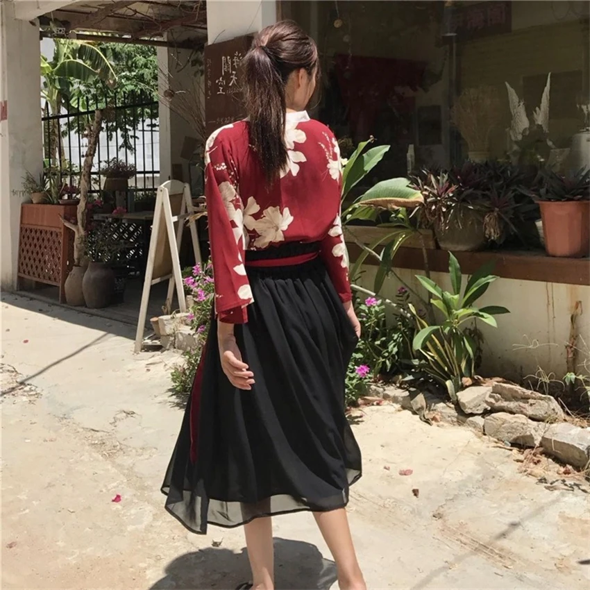 

Floral Japanese Style Kawaii Girls Yukata Summer Top Skirts Outfits Dress for Women Vintage Party Haori Asian Clothes