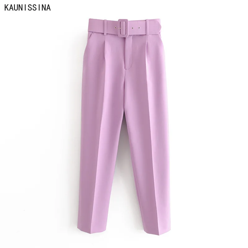 

Брюки Женские однотонные на молнии, Элегантные повседневные шикарные штаны с поясом и карманами, до щиколотки, уличная одежда