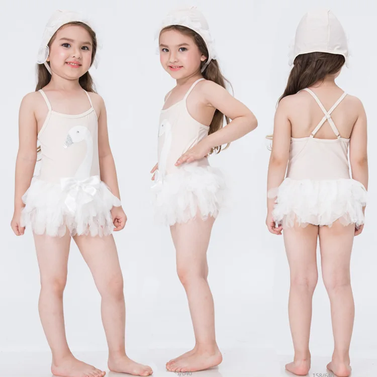 

New Siamese Baby Girl Swimwear Infant Toddler Kids Childrens Swan Applique Swimwear Hat 2PCS Set Beach Baby Swimwear Animal