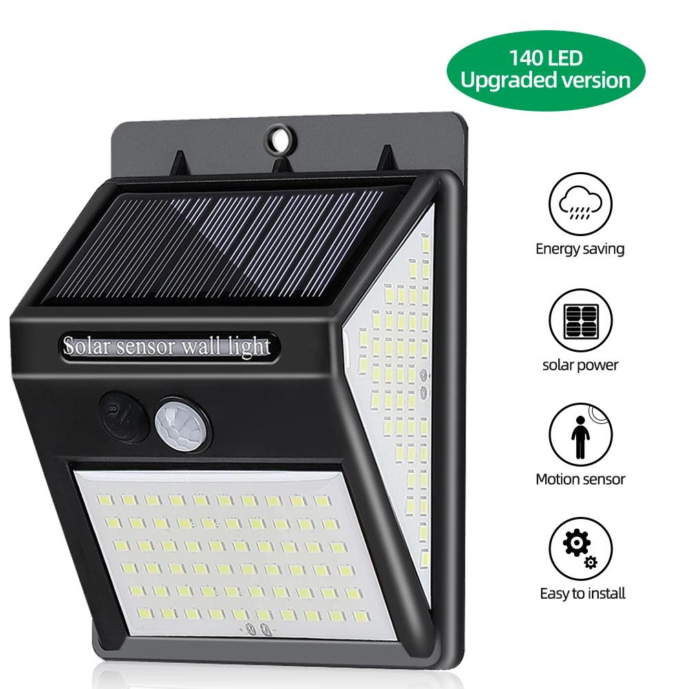 

140 LED Solar Powered Light Outdoors 3 Modes Waterproof Three Sided Motion Sensor Wall Light Street Solar Lamp Garden Decoration